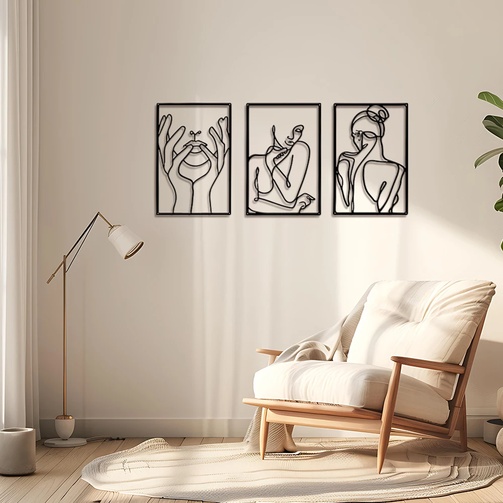 3pcs Line Art, Abstract Human Statue Wall Large Size Hang Metal Wall Art, As Valentines Gift New Year Gift Christmas Gift