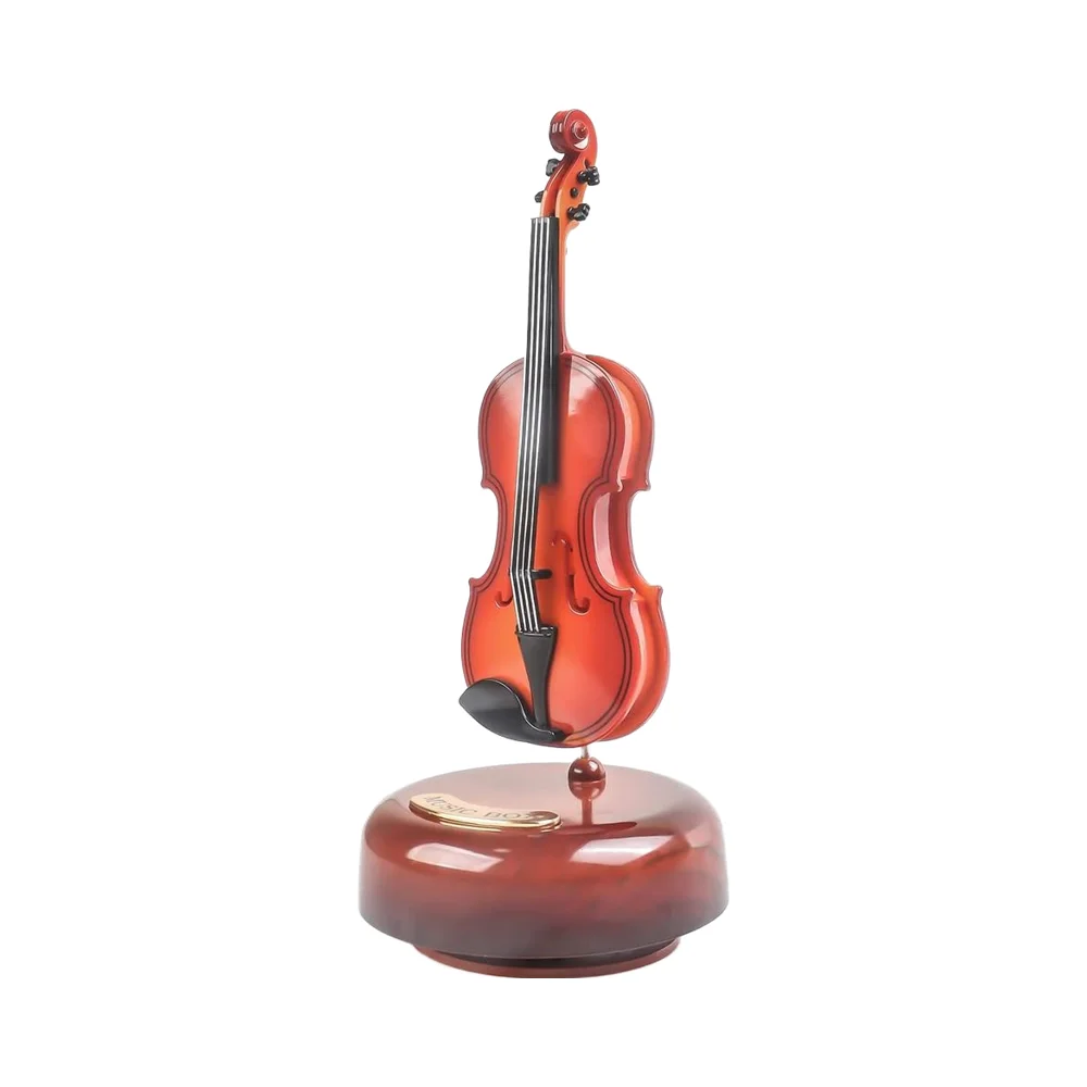 360° Rotatable Vintage Cello Shape Creative Violin Ornament Manual Rotate Music Box
