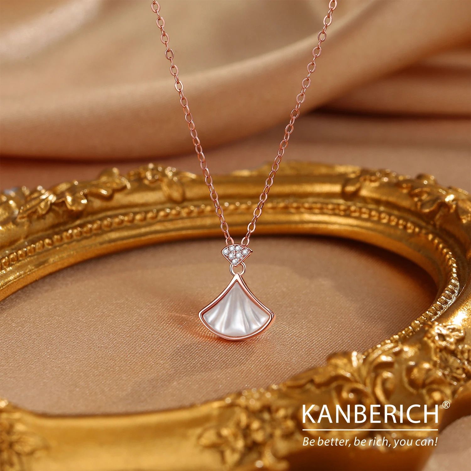 Kanberich S925 Real Sterling Silver Cubic Zirconia Seashell Girl’s Skirt Hem Pendant Clavicle Chain Necklace