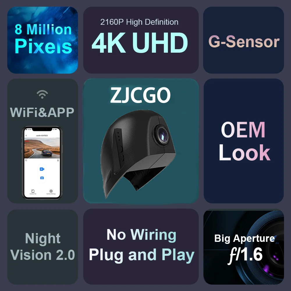 ZJCGO 4K 2160P داش كام كاميرا DVR للسيارة 2 عدسة مسجل واي فاي للرؤية الليلية لفولكس واجن VW Golf 7 Sportsvan SV Mk7 2013 ~ 2021