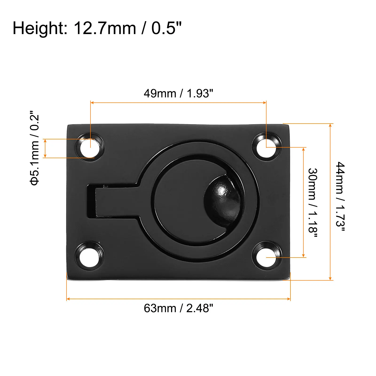 Flush Ring Pull 2.48-inch x 1.73-inch Stainless Steel Rectangle Recessed Door Pull with Screws for Furniture Boat Brass Tone