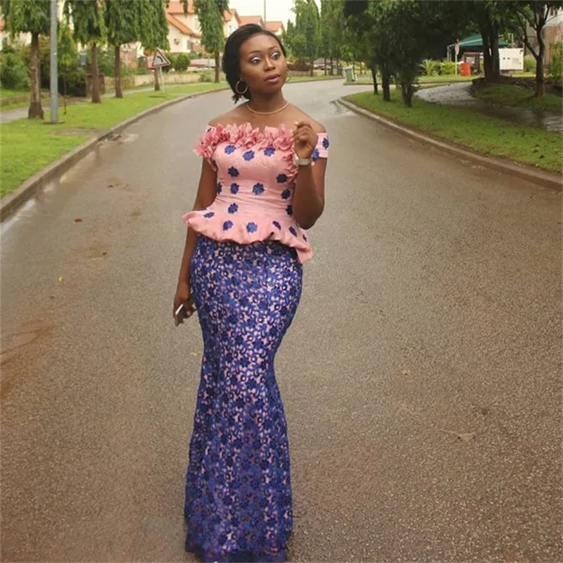

Африканские женские платья в стиле Aso Ebi, фиолетовые кружевные нигерийские платья русалки, Vestido de festa, элегантное платье больших размеров