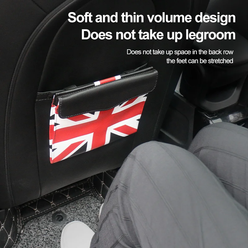 Car Seat Back Hanging Storage Bag PU Leather For BMW Mini COOPER Multifunctional Magnetic Cover Garbage Storage Bag Union Jack