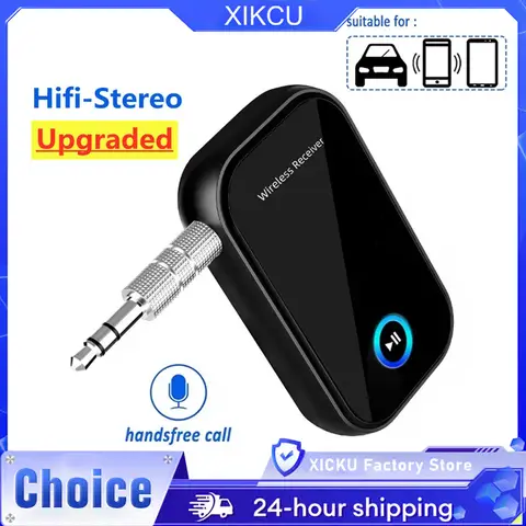 Bluetooth 5.0 Audio Adapter 3.5mm Jack RCA Stereo Car Noise Reduction Wireless Car Audio Receiver with Mic for Amplifier Speaker