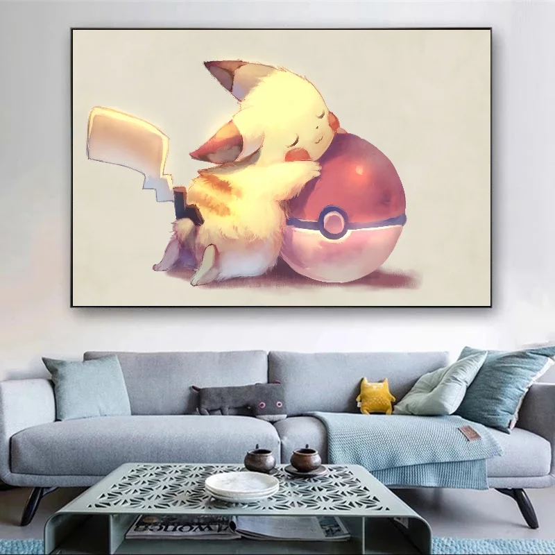 

Pokemon Anime Pikachu Figures Peripheral Poster Decor Wall Stickers Art Canvas Painting Modern Room Decorate Picture Kids Gifts