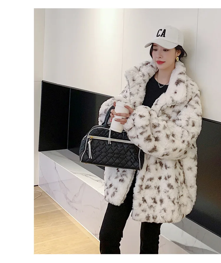 Cappotti da donna in pelliccia sintetica Giacche Colletto rovesciato Cappotto con cerniera Spessore caldo Y2k Giacca streetwear Capispalla con stampa leopardata Autunno Inverno