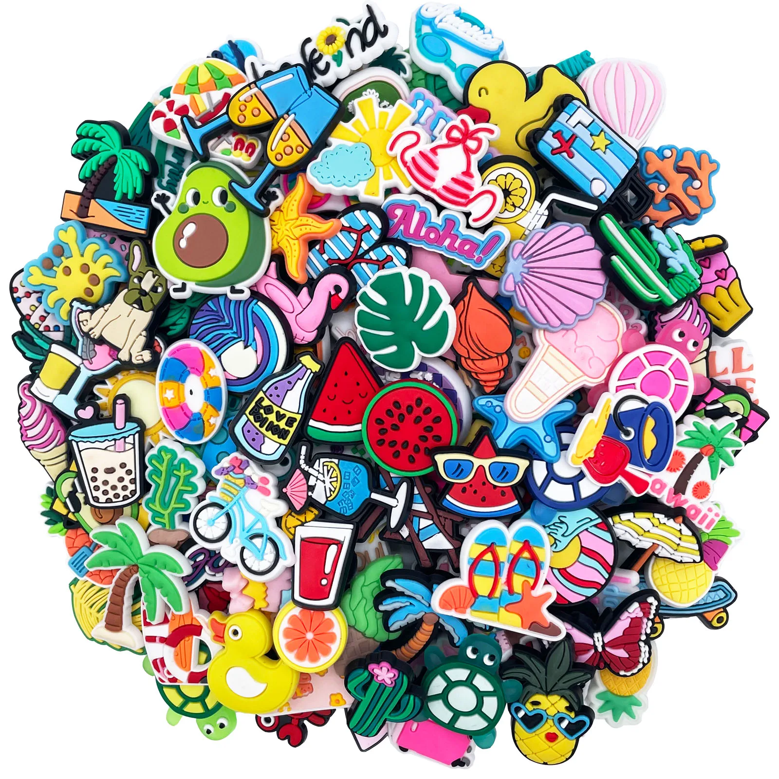 Random 10-30Pcs Summer Series Shoe Charms For Shoe Key Chain Sandals Beach Bags, DIY Shoe Decorations Accessories Shoes Pins