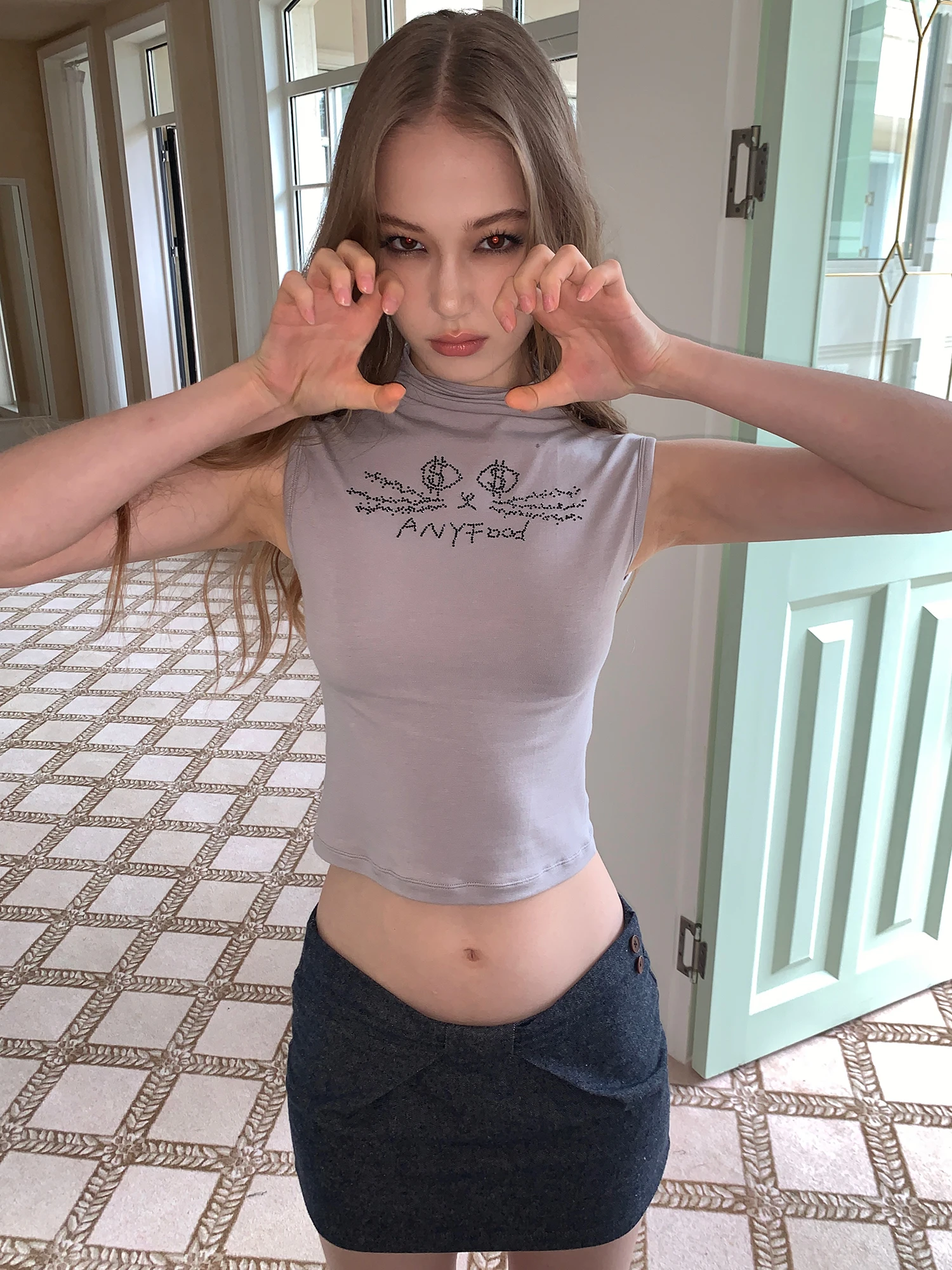 

Skin-Friendly Slim Fit Print Vest Summer Vintage Women's Top Glittering ort Length Commute Sle Polyester Blend