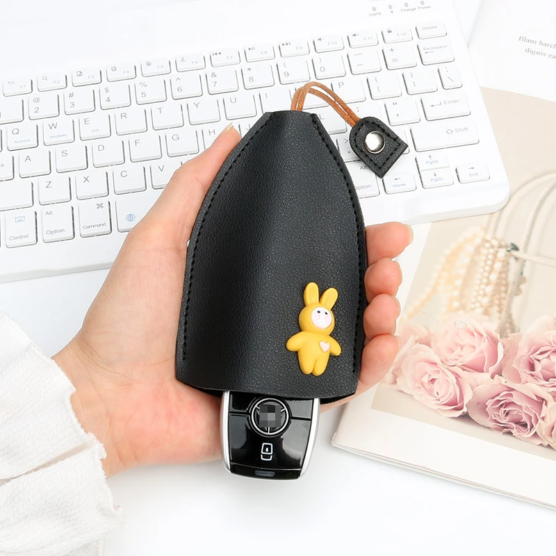 Leather Pull Type Key Bag Unisex Keychain Design Cartoon Rabbit Mini Car Key Purse Butler Wallet Coin Bag