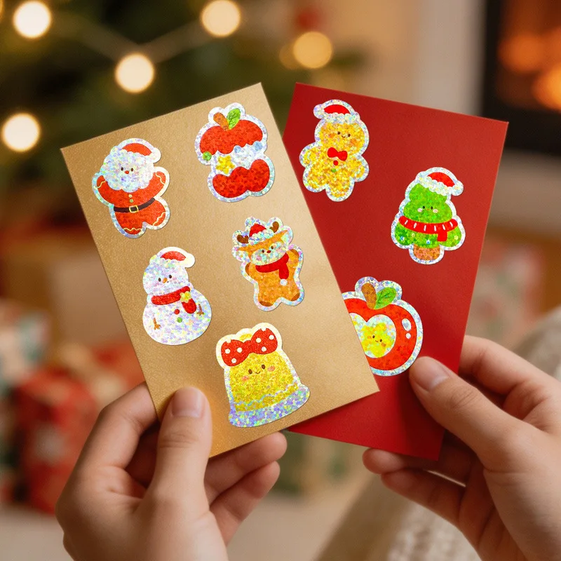 500pcs/Roll Laser Christmas Gift Decor Stickers，Xmas Baking Dessert Sealing Label Home Holiday Party Decoration Stickers