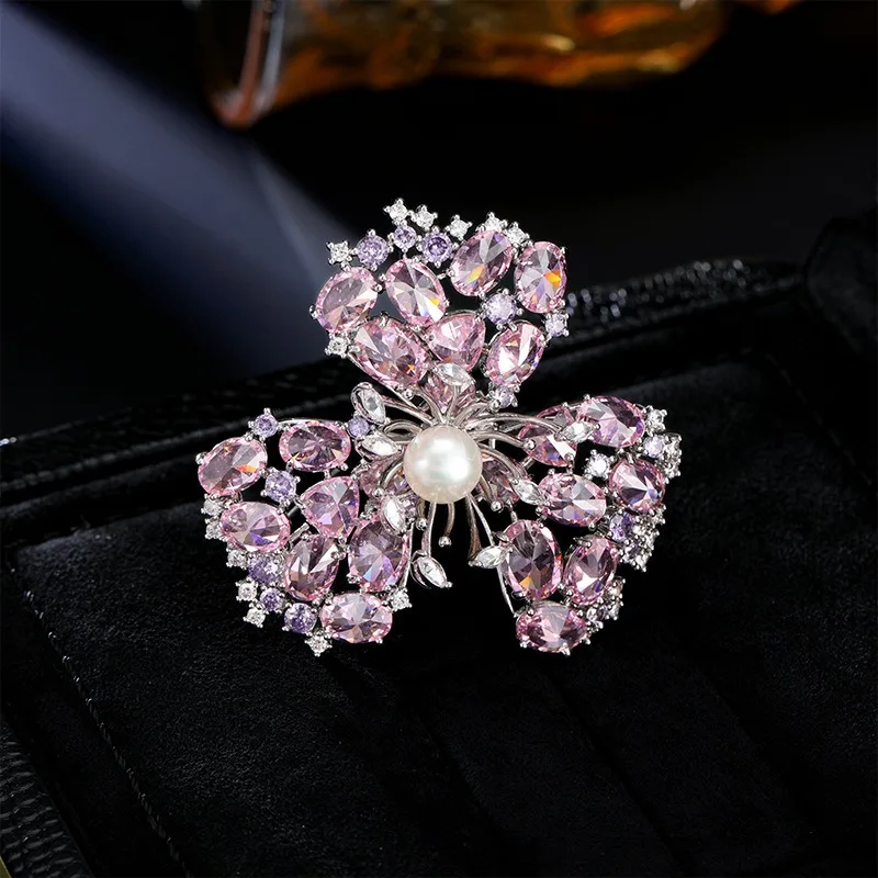 Exquisite Turquoise Orchid Broochpins Unique CZ Wheat Bouquet Corsage for Women Clothing Pink Bead Flower Broche Ornament view 2