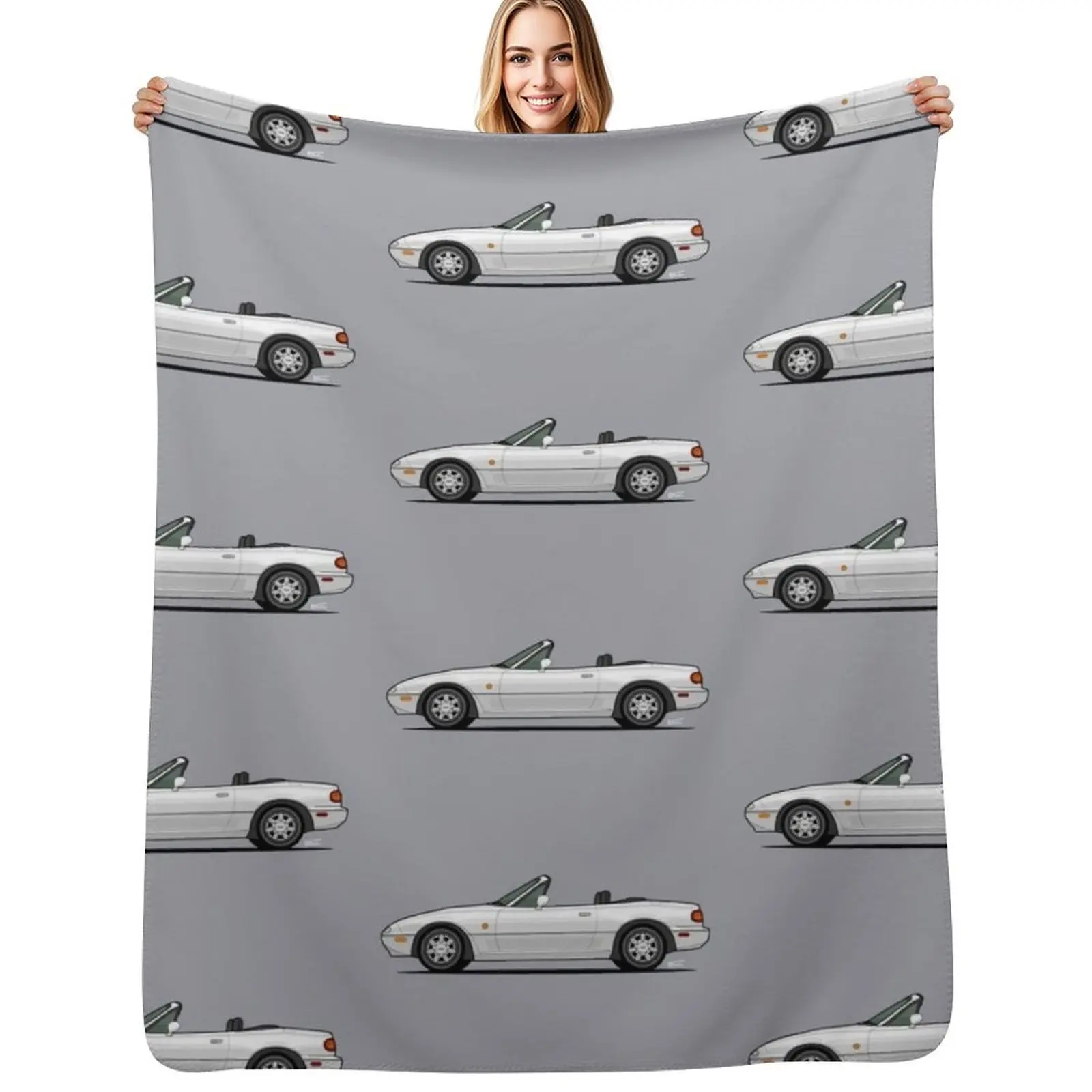 NA MX-5 / Eunos / Miata single drawing WHITE Throw Blanket Flannel Sofas Comforter Warm anime Blankets