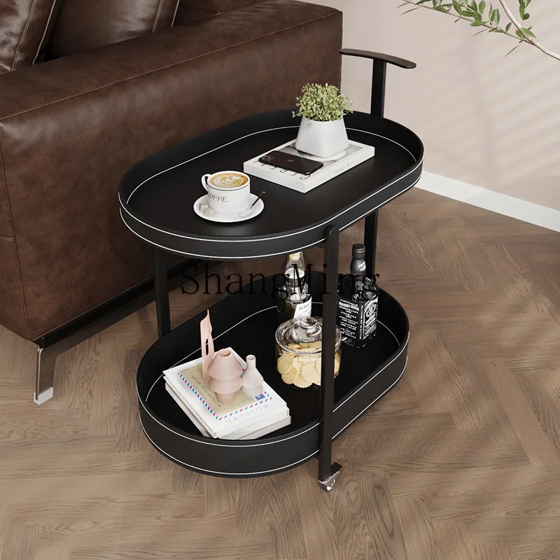 

FG light luxury saddle leather removable living room sofa side few household with wheels storage rack