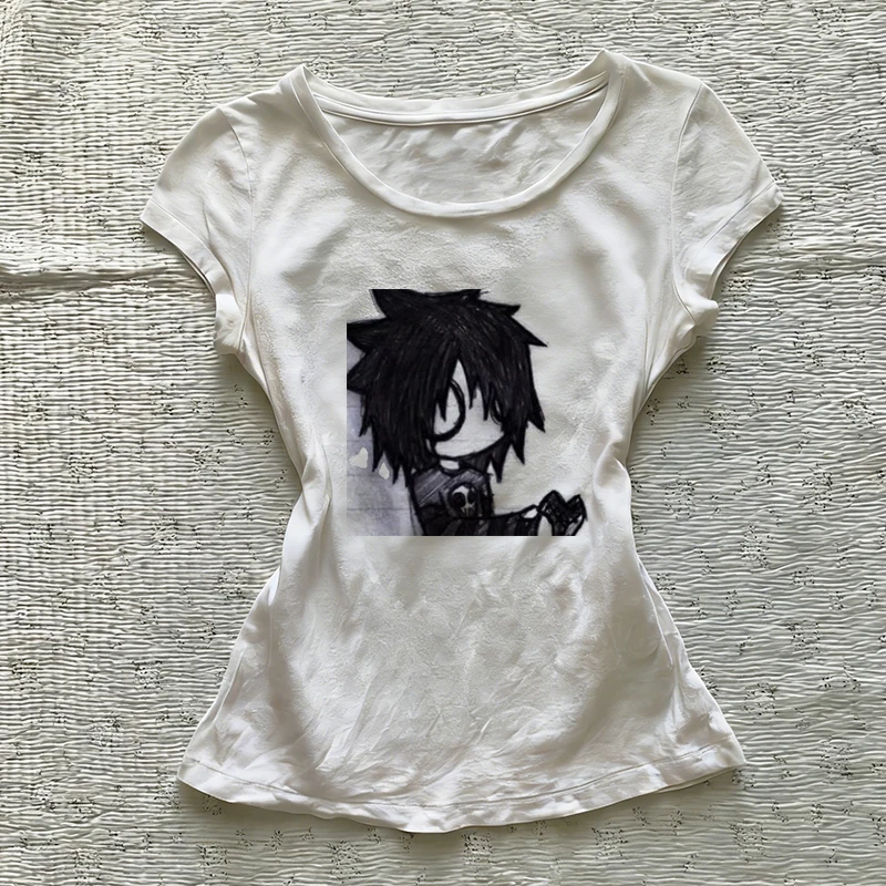Subkultur Y2K Europäischer und amerikanischer Stil Damen OLDEN Stil bedrucktes Kurzarm-T-Shirt Punk Gothic Slim Fit Top Spicy Girl