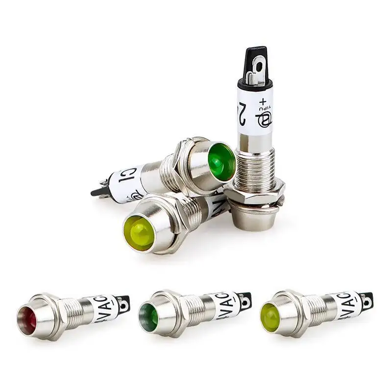 

Small Power Signal Light XD8-1 Round Metal Indicator Light 12V 24V 220V Red Green Yellow 8mm Copper Shell