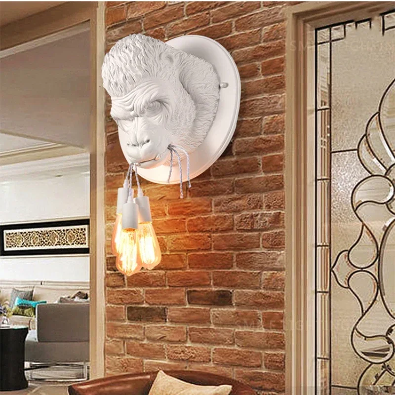 SANDYHA Modern Creative Personalized Resin Gorilla Wall Lamp Retro Animal LED Bedroom Bedside Home Decor Wall  Lighting  Fixture
