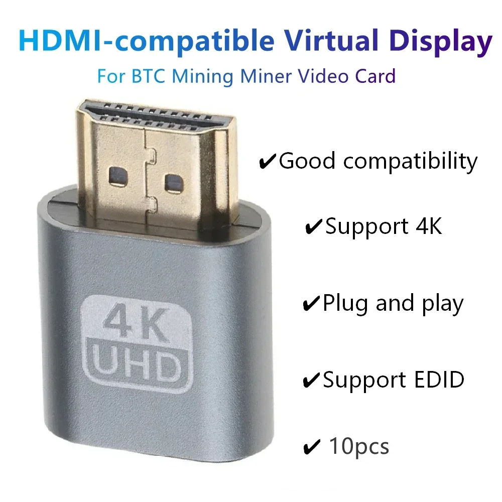 10 قطعة 1920x1080 VGA HDMI-متوافق مع الدمية التوصيل الظاهري عرض المحاكي محول DDC Edid لبطاقة الفيديو BTC التعدين التعدين #3