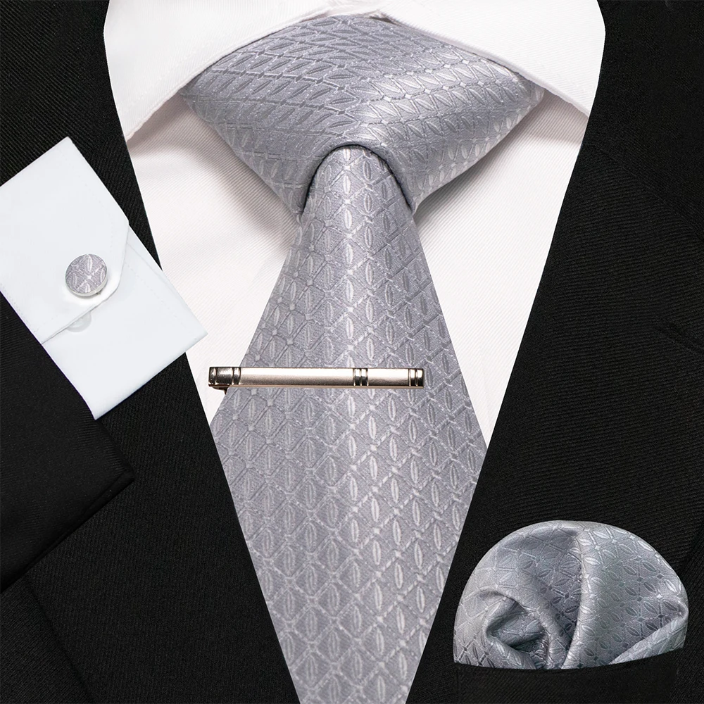 KAMBERFT Marineblau Gestreifte Seidenkrawatte für Herren, Modisches Design, Geschenkset mit Taschentuch und Manschettenknöpfen, Business-Party-Gravata – Detail 28