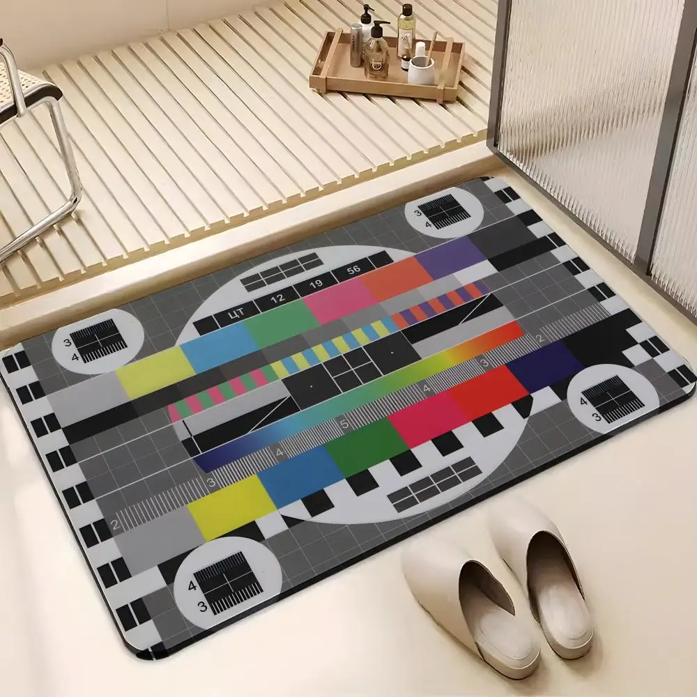 Anime V-Vintage TV signal Floor Mat Absorbent Floor Mat Non-Slip Entrance Rug for Bathrooms Restrooms and Toilets