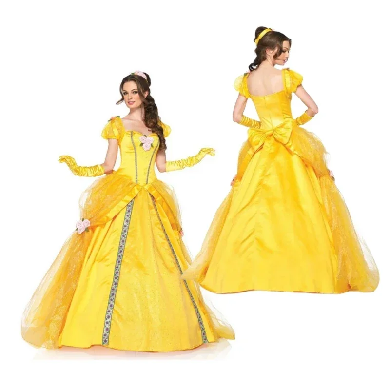 SN66 Hermoso vestido de princesa Cosplay La Bella La Bestia disfraz Mujeres adultas Corte Presiones largas Vestido de fiesta de disfraces Mujer 2 @ w $