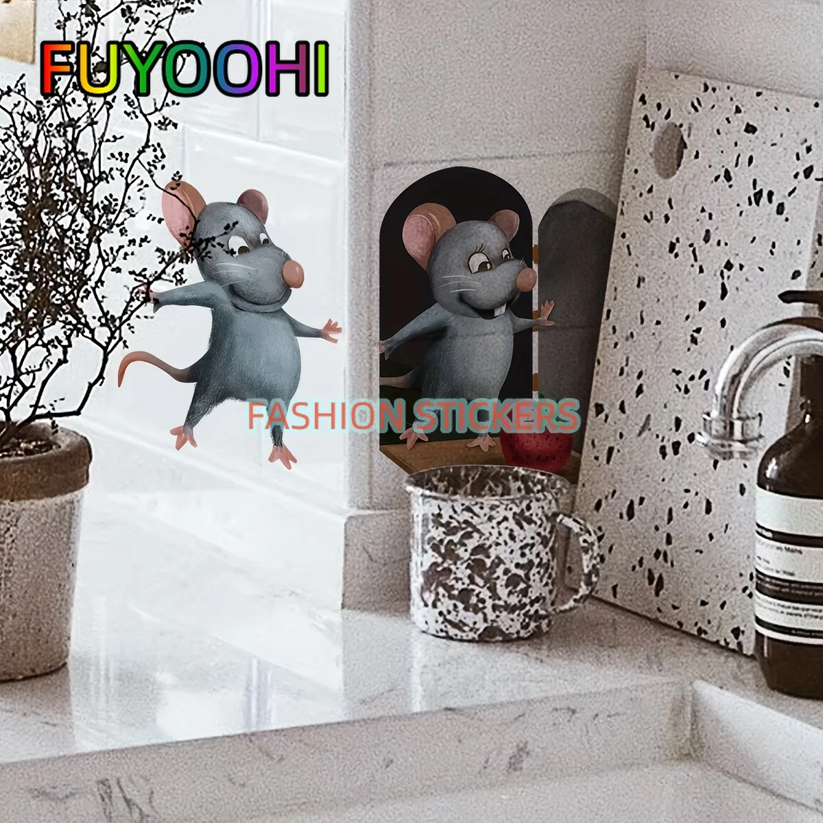 FUYOOHI 3D Car Stickers/wall Stickers for Living Room, Bedroom, Kitchen, Corner Stickers/romantic Cartoon Mouse Hole Wall Decals