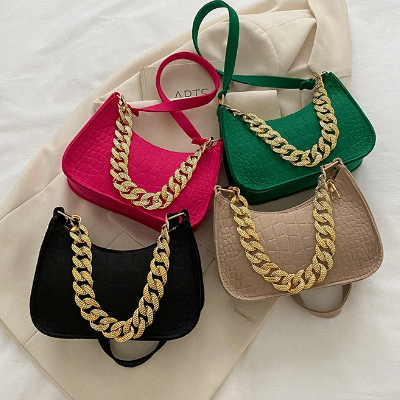 Luxury Handbags Summer Metal Chain Shoulder Bag Women Office Party Handbag Elegant Ladies All-match Fashion Underarm Bags