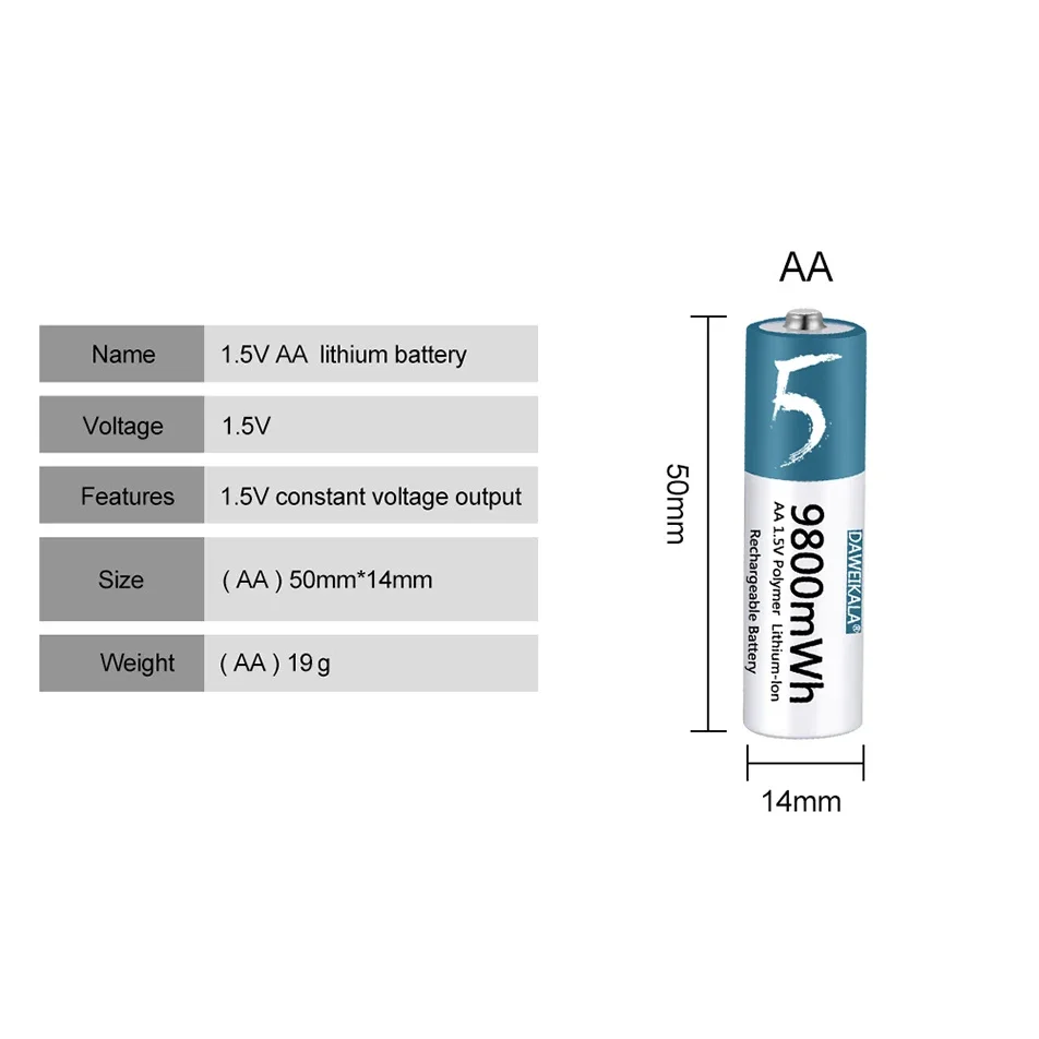AA Battery 1.5V Li-ion AA Rechargeable Battery 9800mWh AA Lithium-ion Battery for remote control mouse small fan Electric toy