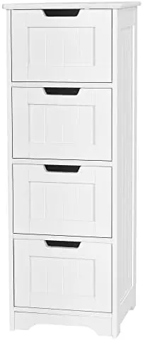 

Bathroom Floor Cabinet with 4 Drawers, 12 x 12 x 33 Inch, Freestanding Cabinet for Bathroom Bedroom Living Room, Wooden Cabinet