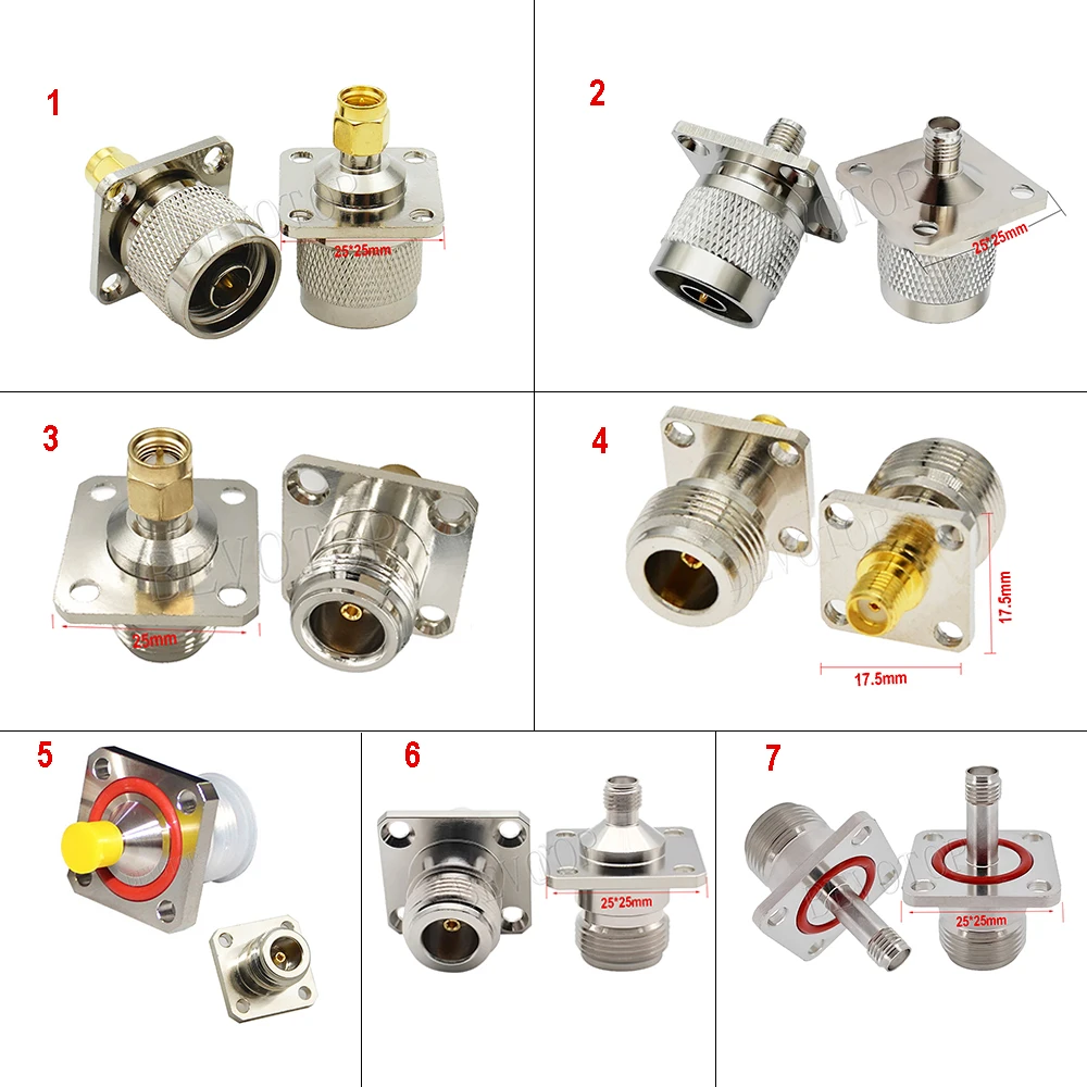 Connecteur à bride L16 N vers SMA mâle femelle, 4 trous, Type N mâle femelle vers SMA, bride à 4 trous, prise de montage sur panneau de châssis, nouveau laiton