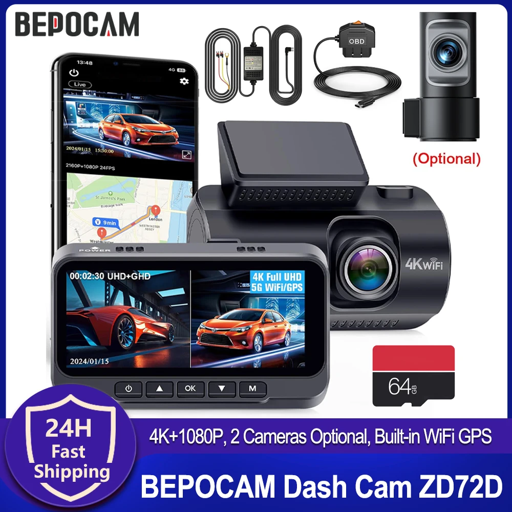 BEPOCAM 4K Dash Cam Front and Rear 3.19