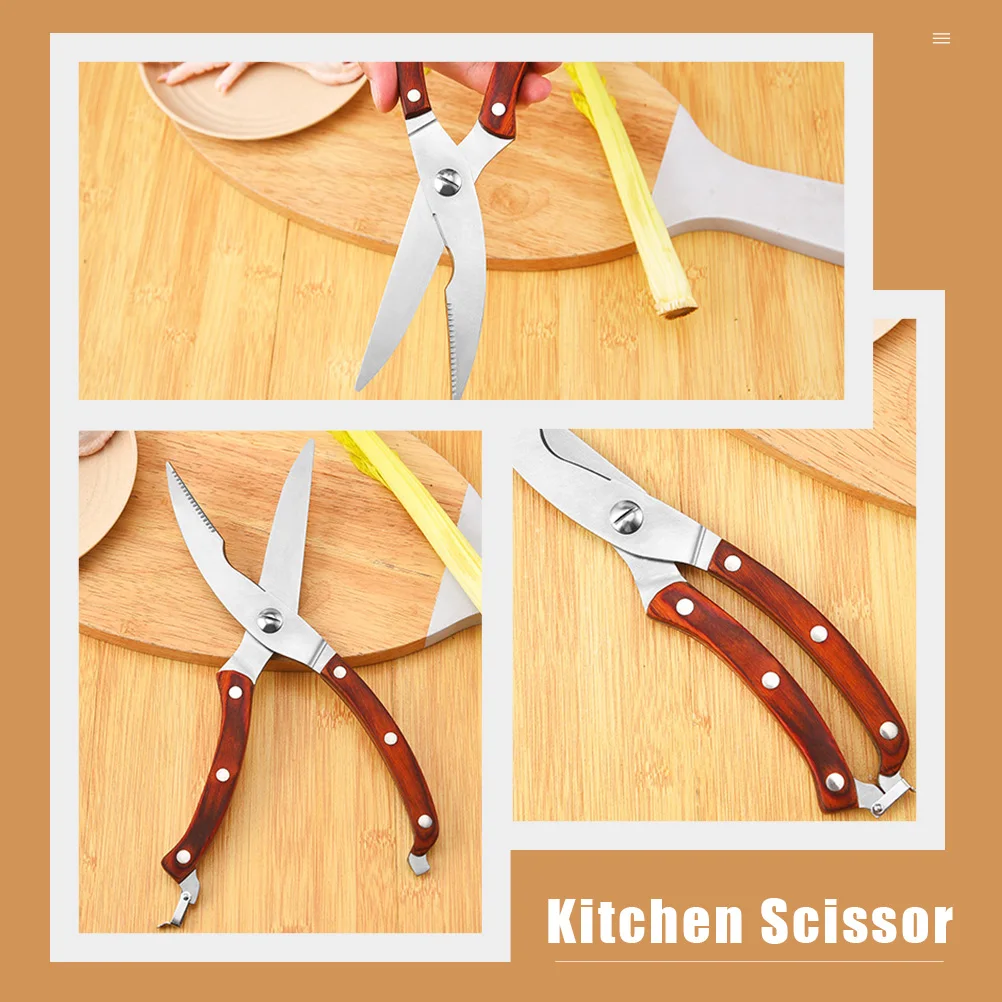 

Chicken Bone Scissor Stainless Steel Multifunctional Kitchen Shear Wooden Handle Food Shear Poultry Fish Cutter
