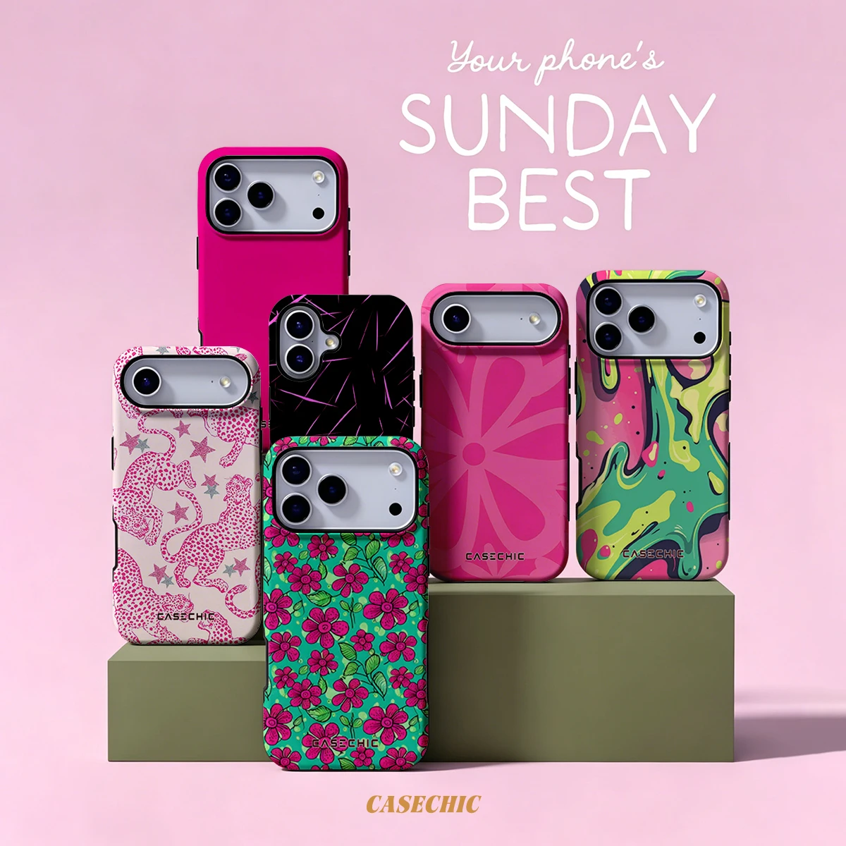 Neon Pink Floral Vine For Samsung Galaxy S26 S25 S24 A56 A36 Dual Layer Luxury Fashion Full Lens Protective phone Cover CaseChic