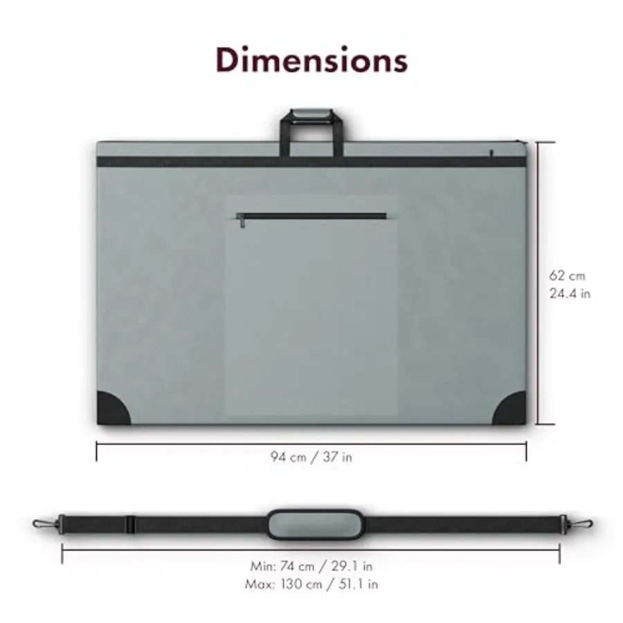 Tas Portofolio Seni Abu-abu 24x36 Tahan Air dan Ringan dengan Sudut Kulit, Tali Bahu yang Dapat Disesuaikan, dan Multifungsi