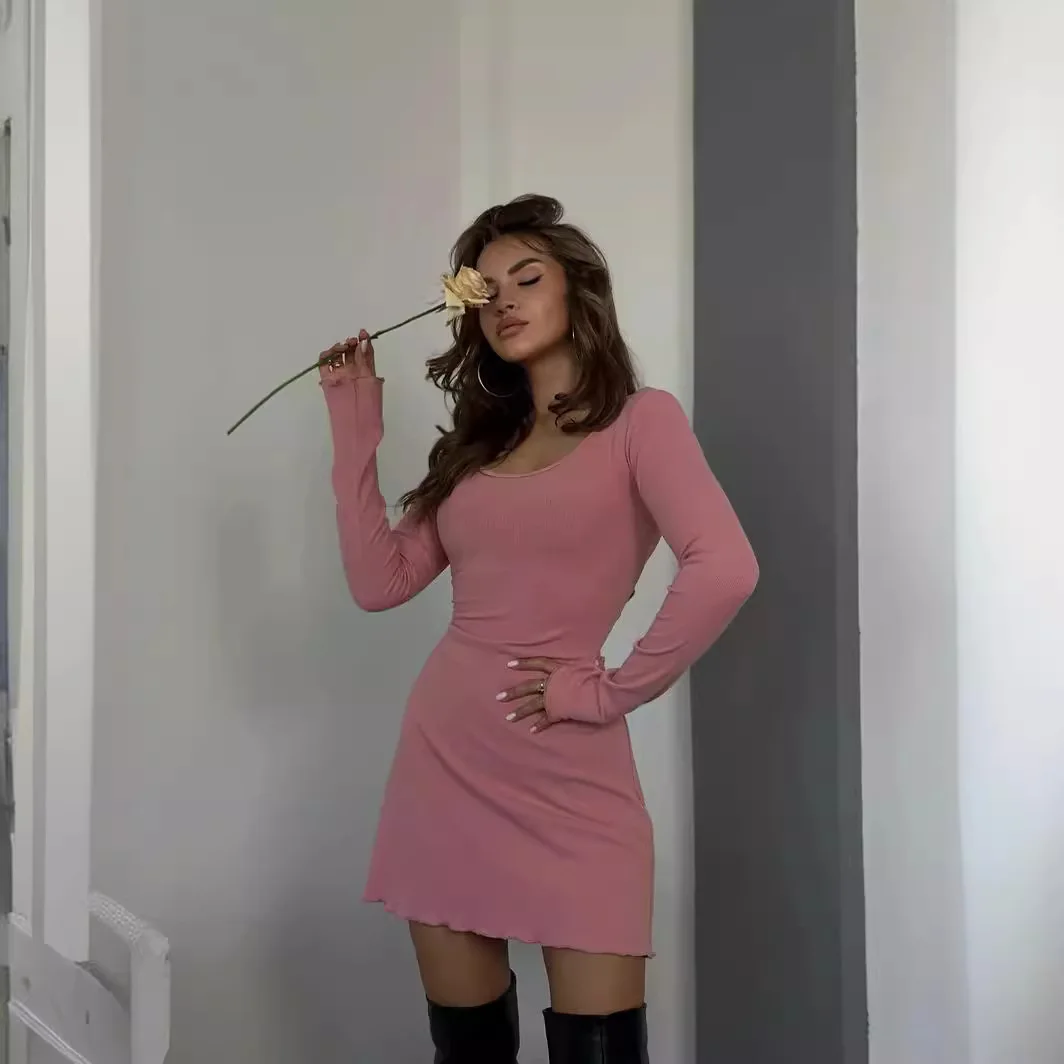 여성용 섹시한 슬림 미니 원피스, 레이스업 뜨게 원피스, 긴팔 힙커버, 가을 겨울 패션 가운, 레이디 베스티도