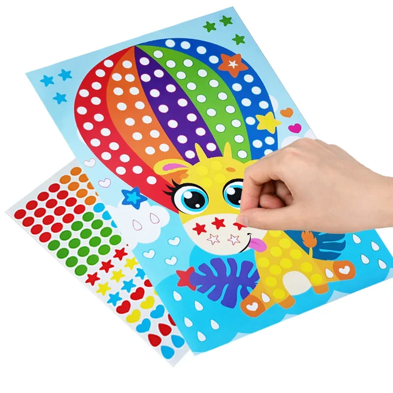 4 sets child  Sticker Dot Mosaic Puzzle Stickers Games Cartoon  For Children Kids