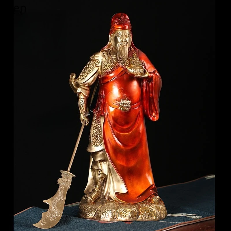YFY  brass guan gong holding ingot buddha statue - chinese style guardian deity figurine