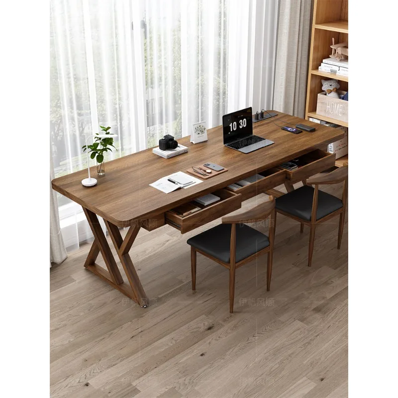 

Pure solid wood desk, computer desk with drawers, home study table, writing table, workbench against the wall, e-sports table