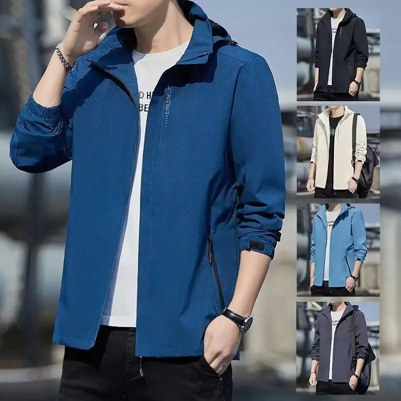 

Spring Loose Fit Stand Collar Jaet Men's Faion Outerwear Qui Dry Outdoor Coat Pure Color Large Size Polyester Jaet