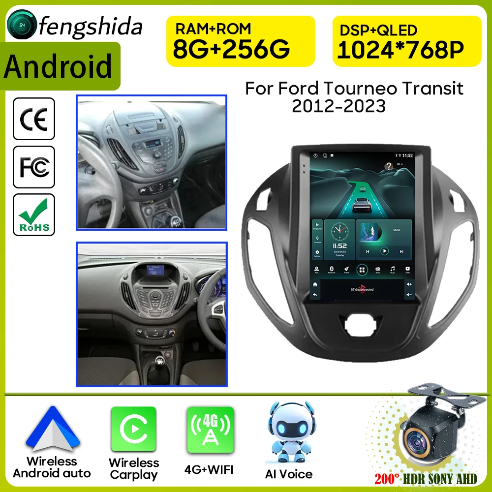 

Автомобильный радиоприемник Carplay для Ford Tourneo Transit 2012-2023 навигация GPS Android авто стерео мультимедийный плеер 5G Wi-Fi видео без 2din