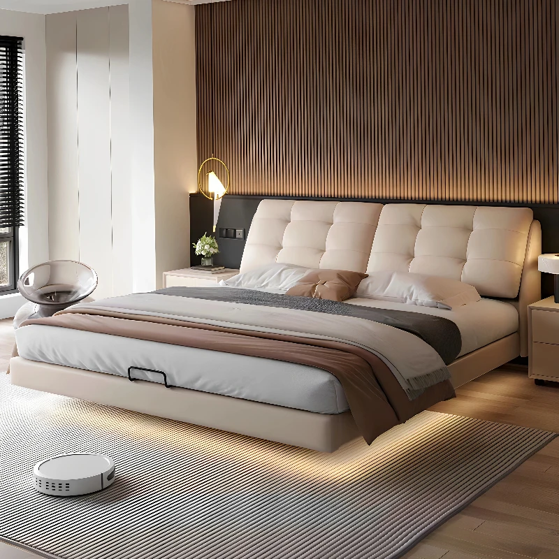 

White Modern Nordic Double Bed Home Simple Black Wooden King Size Leather Bed Kids Girl Design Cama Fruniture For Bedroom Sets