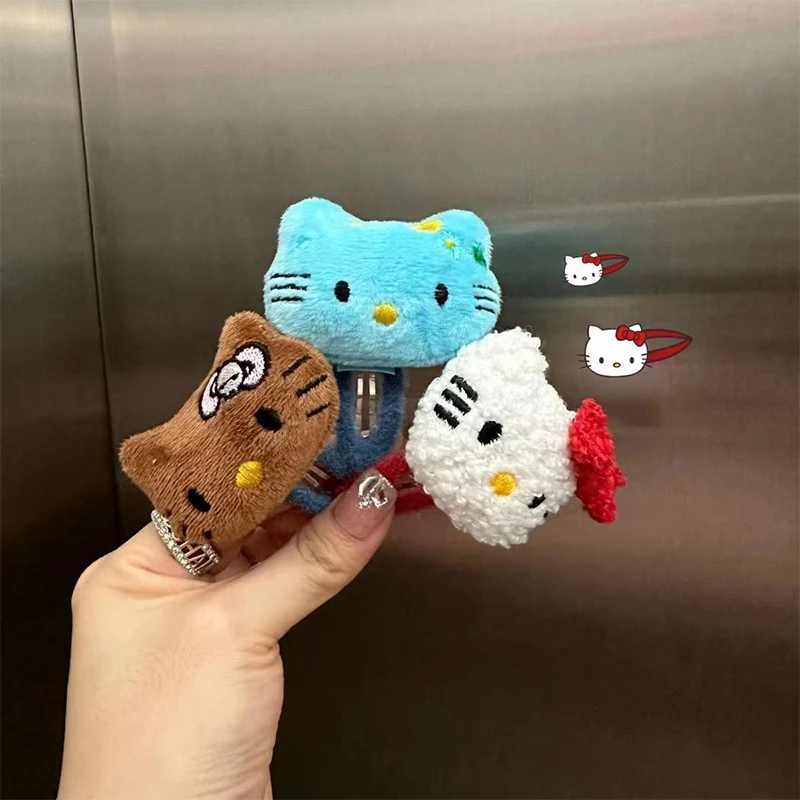 Sanrio Girl Hair Clip Kawaii Hello Kitty Cartoon Bb Hair Clip Girl Cute Plush Hairs Accessories Headwear Bangs Clip Gift