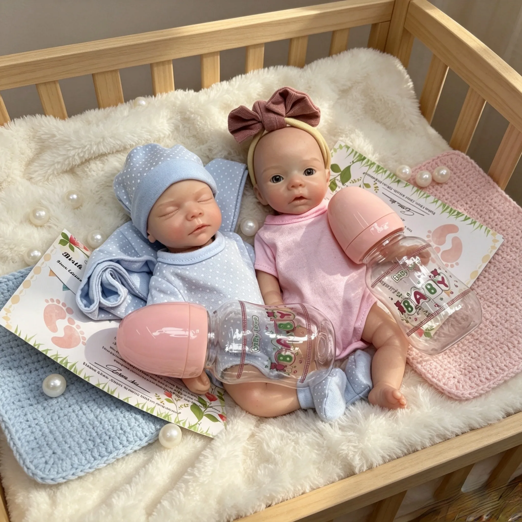 10Inch Sam Meadow Twin Full Silicone Reborn Baby Girl Doll Set Sleeping Awake Lifelike Hand Painted Collectible Doll With Outfit