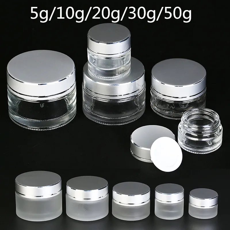 5g/10g/20g/30g/50g 10pcs/lot Frosted Glass Bottles Refillable Ointment Bottles Empty Cosmetic Jar Portable Lip Face Cream Contai