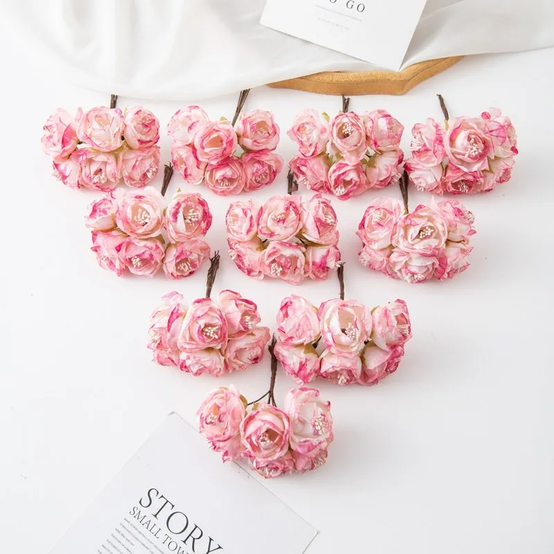 6 Stück Künstliche Blumen, Kunstseidenrosen mit Staubgefäßen für Weihnachtsgirlanden, Heimdekoration, Blumentöpfe, Hochzeitsbogen-Dekoration – Detail 3