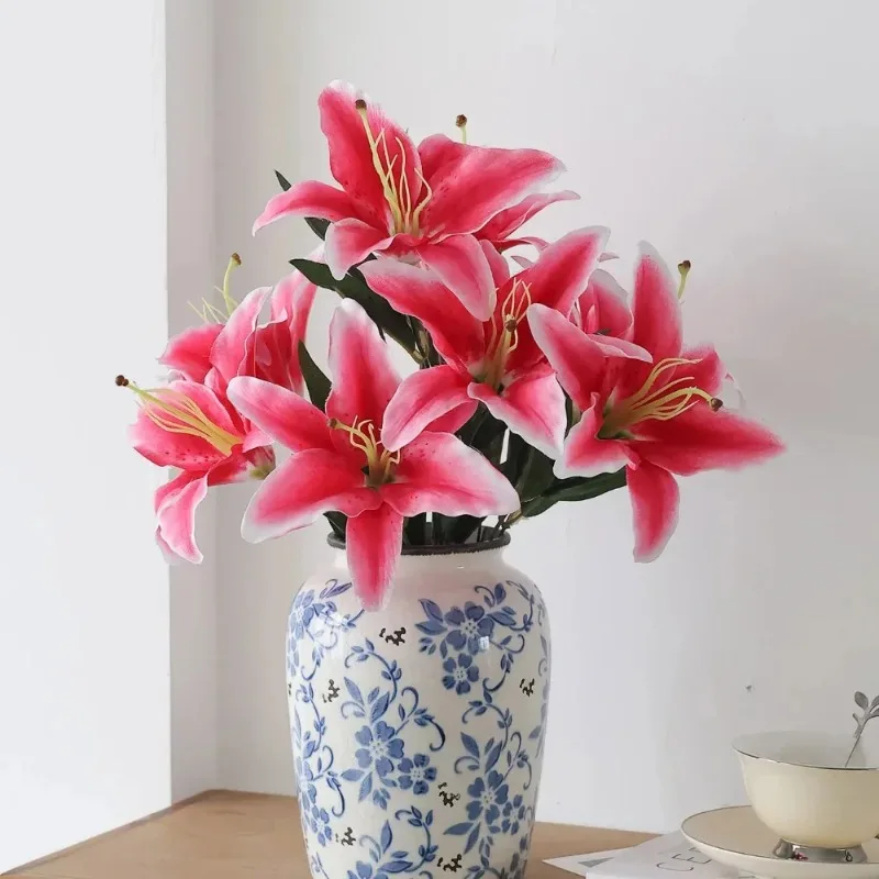 

1Pc 9-Head Large Artificial Lily Flowers Multiple Colors for Home Wedding Decoration Bouquet