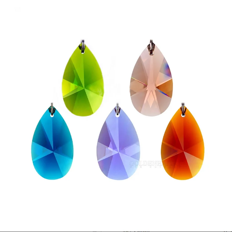 Top Quality 38mm 50pcs/lot Multicolor Pear Shape Pendants Glass Angel's Tear Drops Christmas Tree Hanging Candle Lamp Decoration