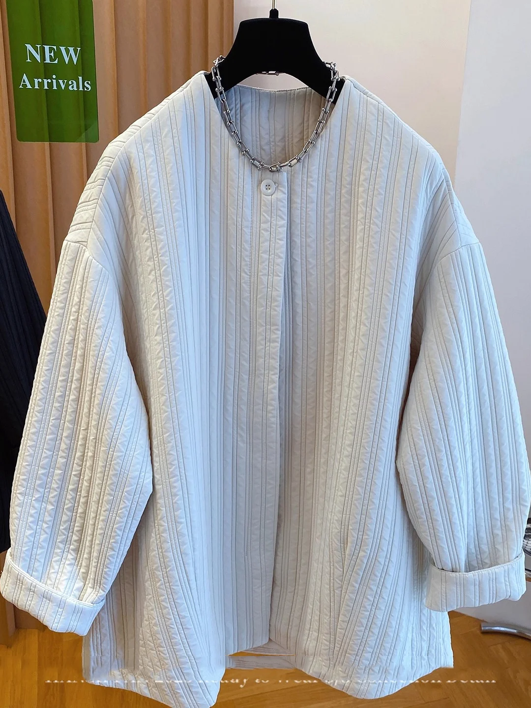 

SuperAen зима 2025 г., новая свободная повседневная куртка с хлопковой подкладкой и круглым вырезом, простые однотонные однобортные корейские пальто