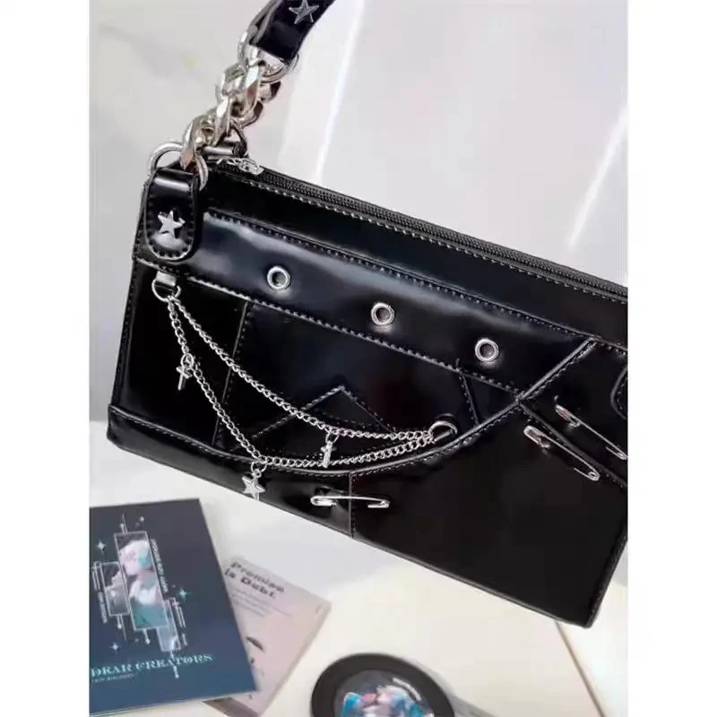 Richme Punk Women Ita Bags Fashion Y2K JK Uniform Underarm Shoulder Bolso Mujer Gothic Chains Subculture Crossbody Bag Female