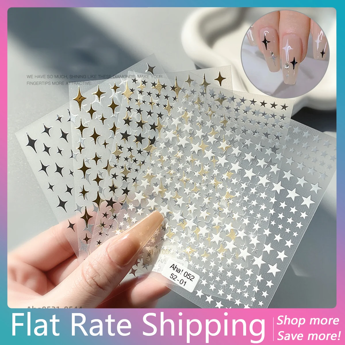 

Flat Rate Shipping 2 Pcs/Lot Stars Pattern Nail Art Stickers Nail Art Decorations Nail Wraps Nail Design Nail Decals