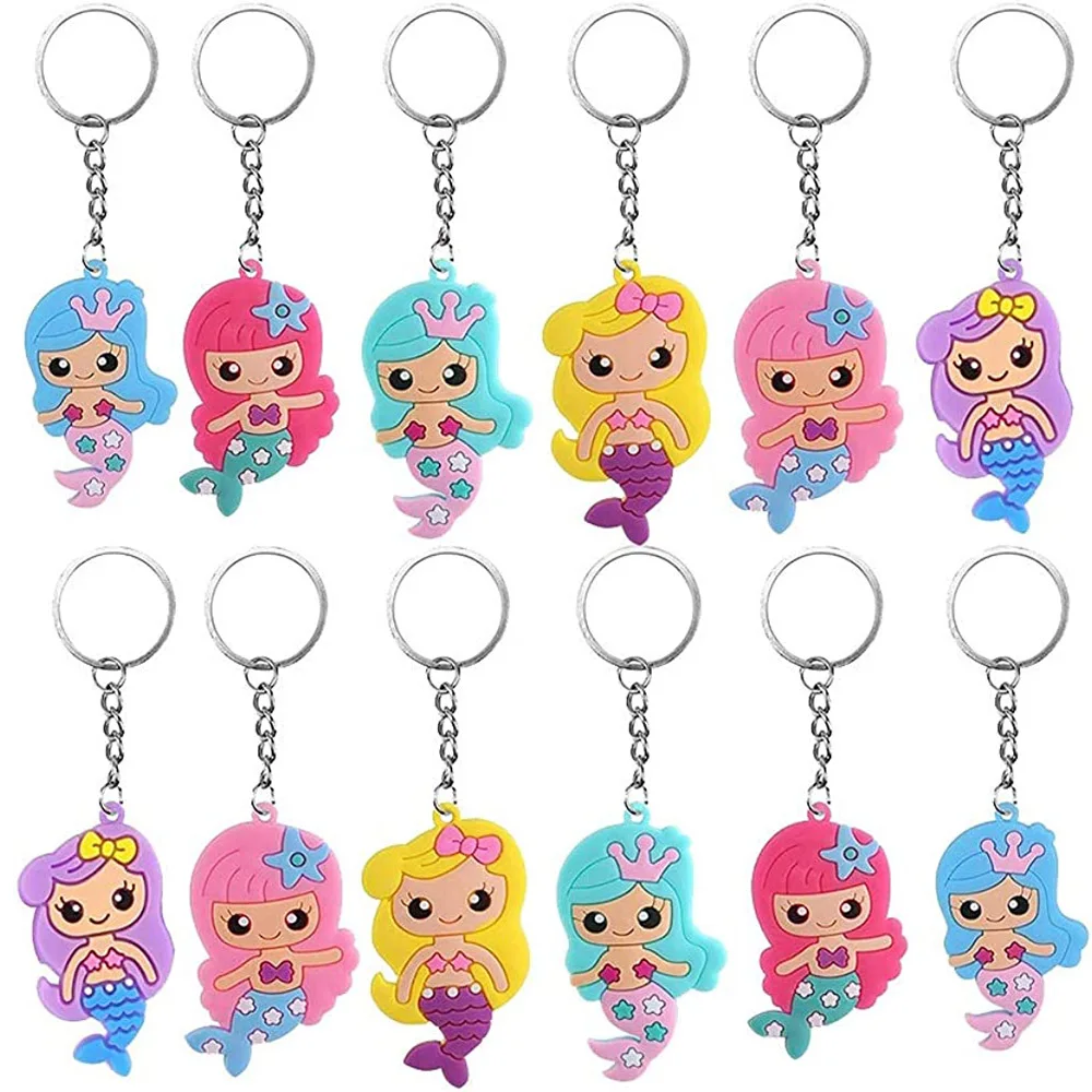 6/12pcs Mermaid Silicone Keychains Children Bag Keyring For Baby Shower Girls Mermaid Birthday Party Supplies Favors Party Gifts